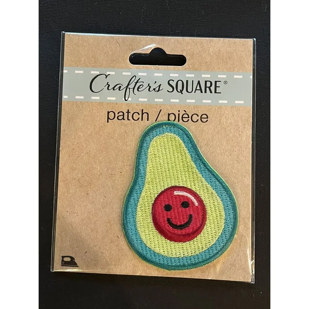 Avocado Patch Embroidered Iron On Happy Smiley Face, New Factory Sealed